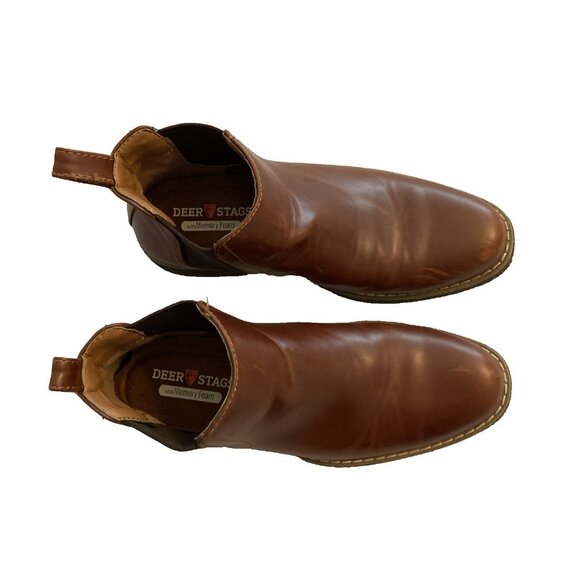 Deer Stags Boot Boys 3M Zane Chelsea Ankle Booties Brown Leather Almond Toe - Picture 8 of 9